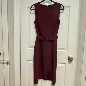 White House Black Market Sleeveless Belted Burgundy Dress, size 12